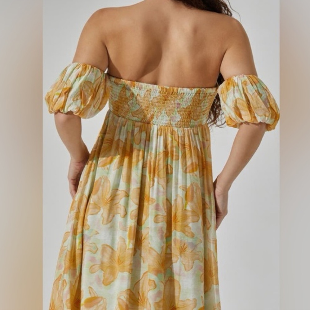 NWT Astr the label floral printed puff sleeve off shoulder maxi dress - Picture 3 of 6